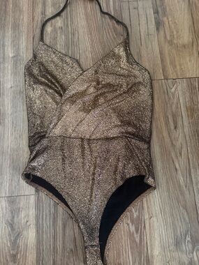 Bear Dance Metallic Bronze Halter Bodysuit